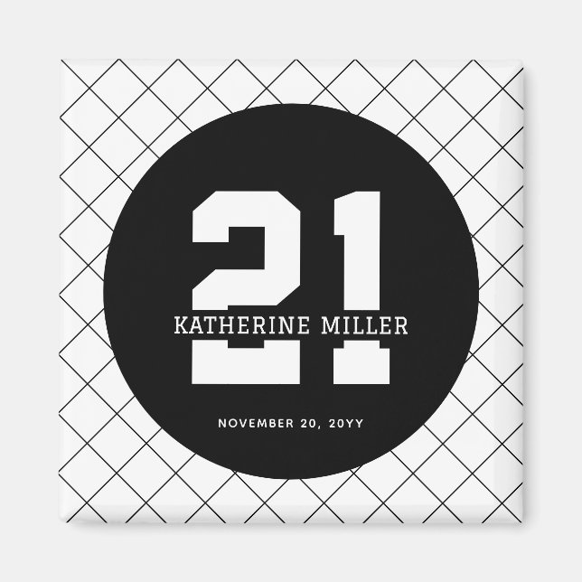 Imán Personalizado 21º cumpleaños Moderno y elegante (Frente)