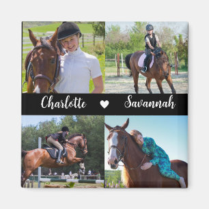 Imán Personalizado 4 Fotos Collage Horse Name