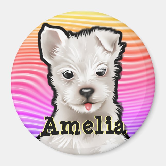 Imán Personalizado alrededor de los cachorros arcoiris  (Frente)