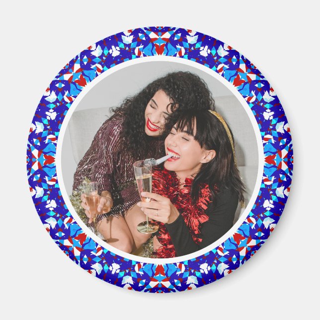 Imán Personalizado azul Feliz regalo de Navidad foto Ke (Frente)