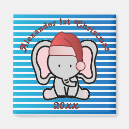 Imán Personalizado Azul Nombra Niño Primera Navidad 202