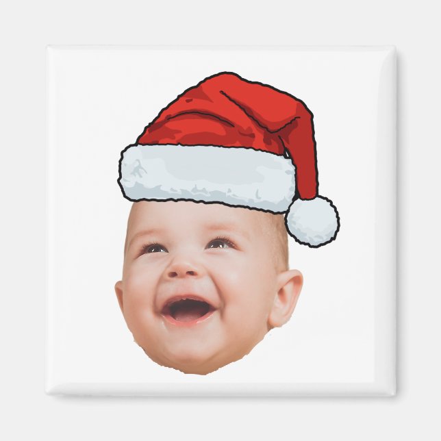 Imán Personalizado Baby Face Foto Santa Hat Navidades (Frente)