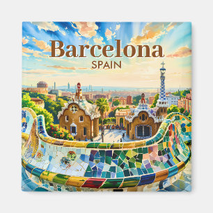 Imán Personalizado Barcelona España Acuarela Park Guell