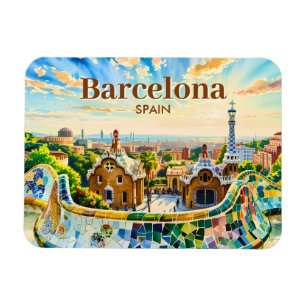 Imán Personalizado Barcelona España Acuarela Park Guell