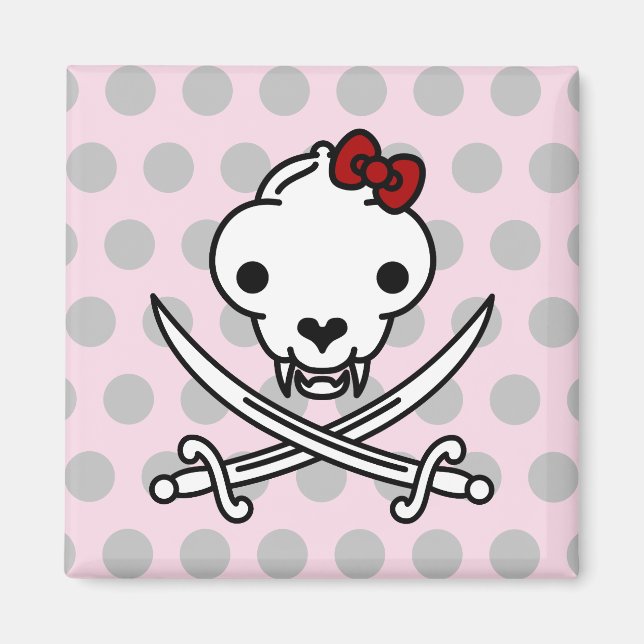 Imán Personalizado Black White Jolly Kitty Pirate Skull (Frente)