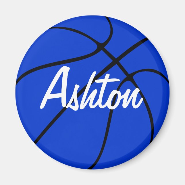 Imán Personalizado Blue Basketball Round Fridge Magnet (Frente)
