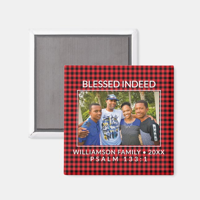 Imán Personalizado Buffalo Plaid Familia Navidades Cris (Anverso/Reverso)
