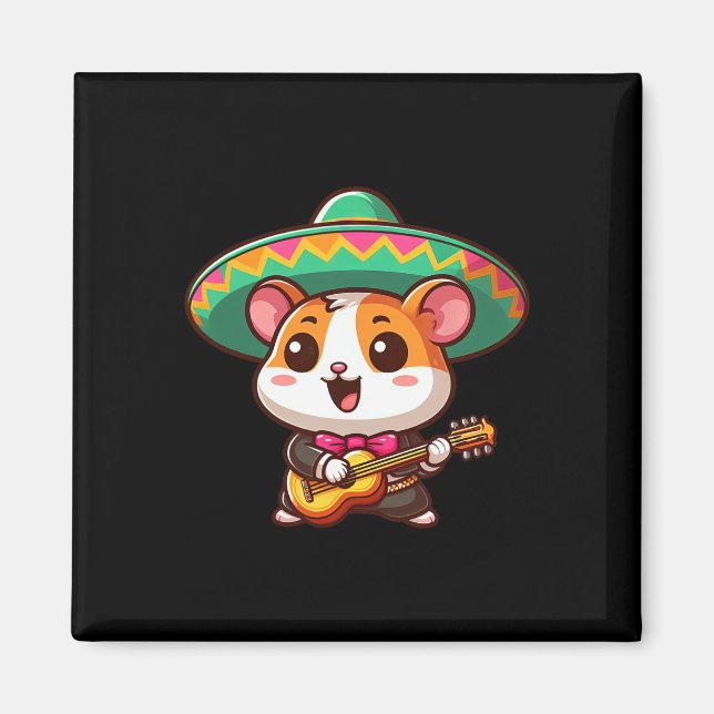 Imán Personalizado Cinco De Mayo Hamster Mariachi Guita (Frente)