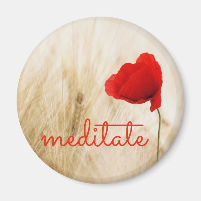 Imán Personalizado citado MEDITATE con flor de amapola (Frente)