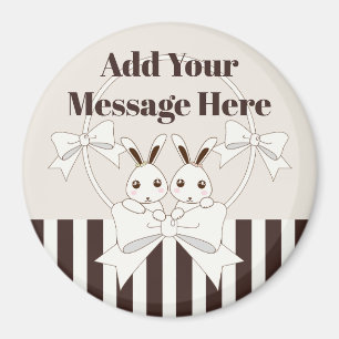 Imán Personalizado Clásico Moderno Cute Twin Bunny Kids