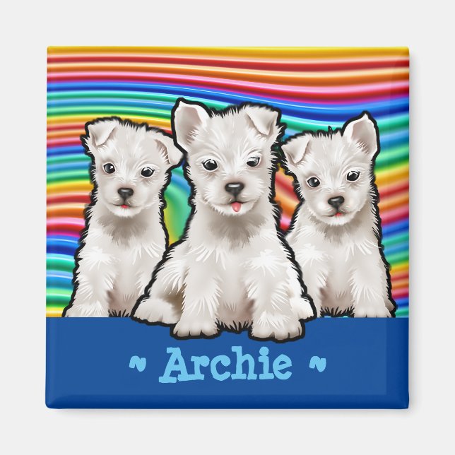 Imán Personalizado cuadrado Magnet Rainbow cachorros. (Frente)
