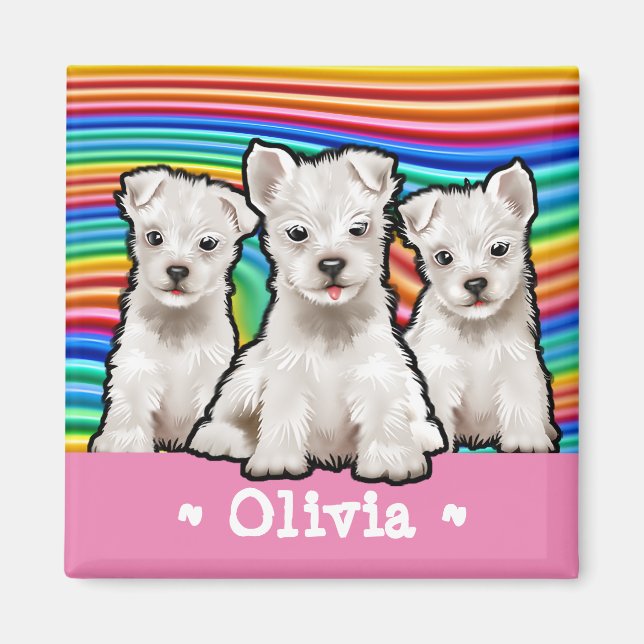 Imán Personalizado cuadrado Magnet Rainbow cachorros. (Frente)