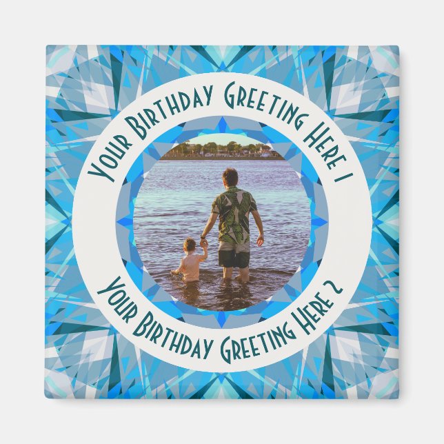 Imán Personalizado Cumpleaños Estrella Azul Gris Fotos  (Frente)