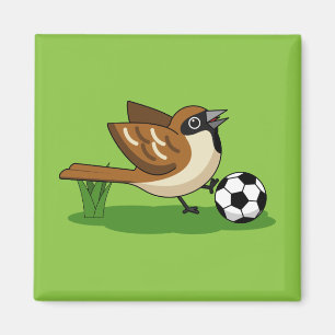 Imán Personalizado Cute Sparrow Jugando Fútbol