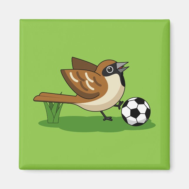 Imán Personalizado Cute Sparrow Jugando Fútbol (Frente)
