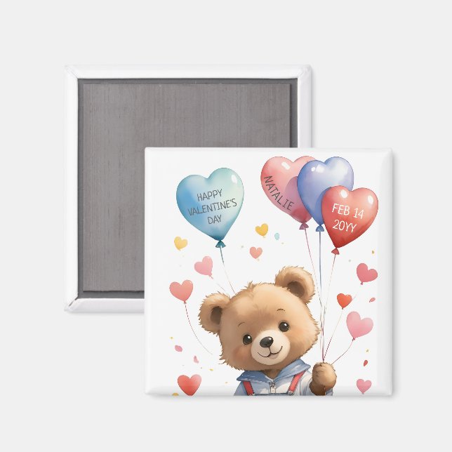 Imán Personalizado Cute Watercolor Teddy Bear Día de Sa (Anverso/Reverso)