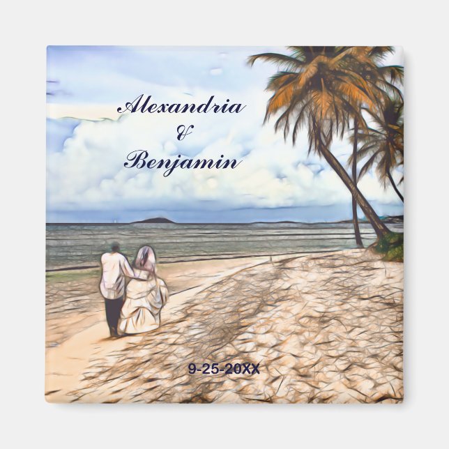 Imán Personalizado de acuarela de bodas tropicales de v (Frente)