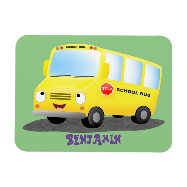 Imán Personalizado de autobús escolar alegre y amarillo (Horizontal)