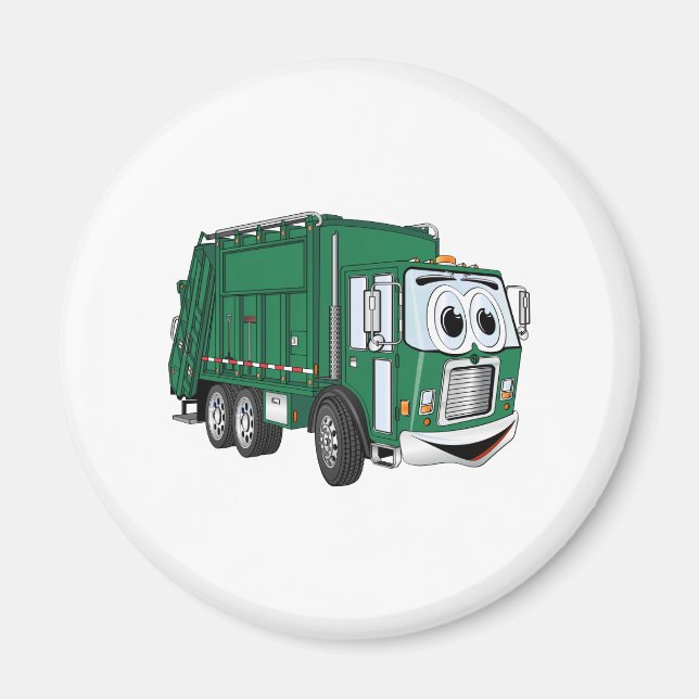 Imán Personalizado de camión de basura sonriente verde (Frente)