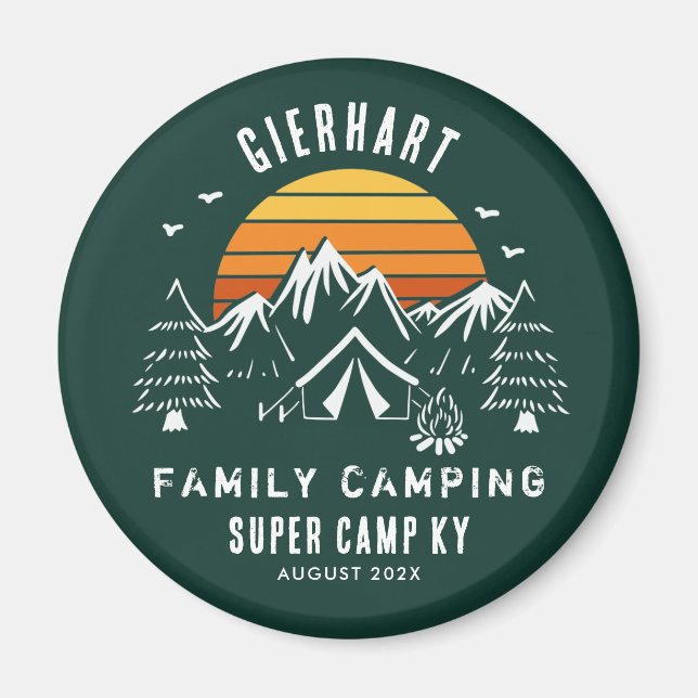 Imán Personalizado de camping familiar retro Keepsake (Frente)