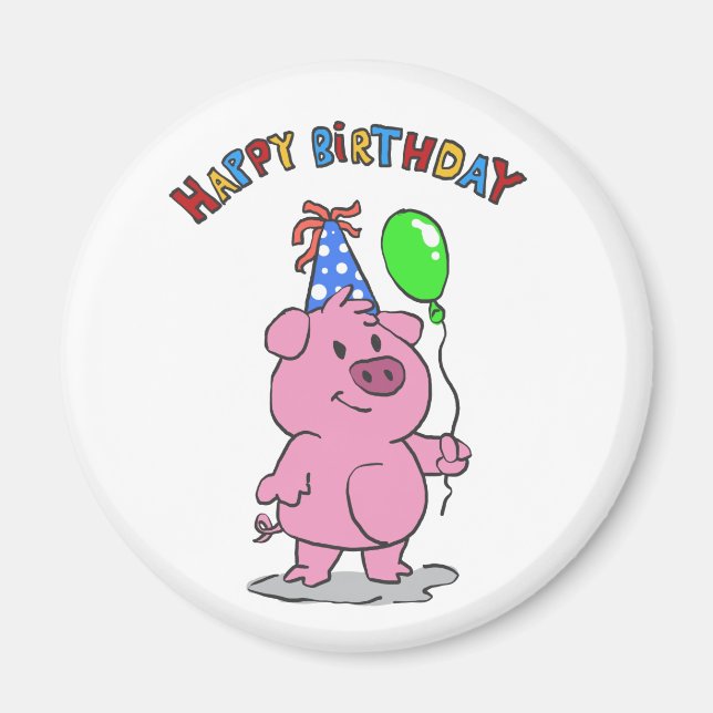 Imán Personalizado de Cerdo de Cumpleaños | elegir colo (Frente)