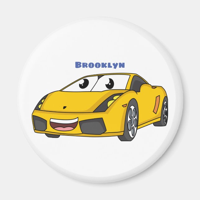 Imán Personalizado de coche deportivo amarillo alegre (Frente)
