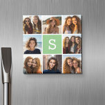 Imán Personalizado de collage de fotos Monograma Mint V<br><div class="desc">Puedes usar fotos de Instagram para este diseño. Utiliza 8 fotos cuadradas para crear un regalo único y personal. O puedes mantener al cachorro hipster y hacer un keepsake de moda. Si necesita ajustar las imágenes,  haga clic en la herramienta personalizar para realizar cambios.</div>