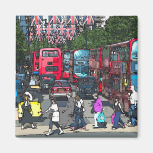 Imán Personalizado de comics de autobuses rojos de Lond