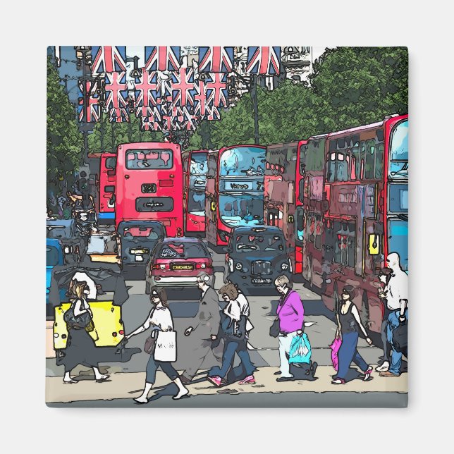 Imán Personalizado de comics de autobuses rojos de Lond (Frente)