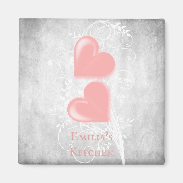 Imán personalizado de corazones rosados (Frente)