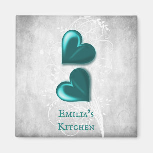 Imán personalizado de corazones verde azulados