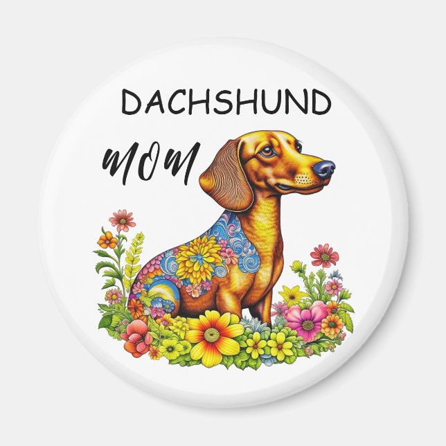 Imán Personalizado de Cute AI Dachshund Mom (Frente)