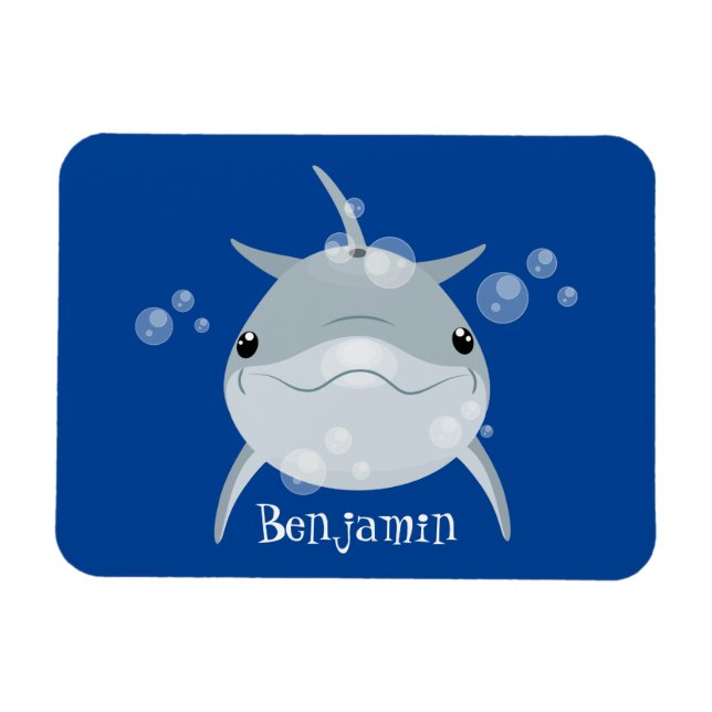 Imán Personalizado de delfín kawaii feliz (Horizontal)