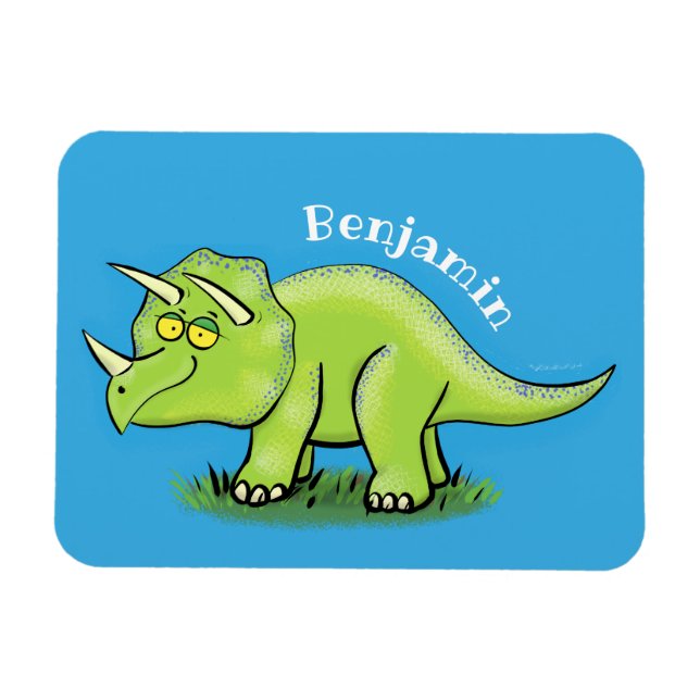 Imán Personalizado de dinosaurios de triceratops verde  (Horizontal)