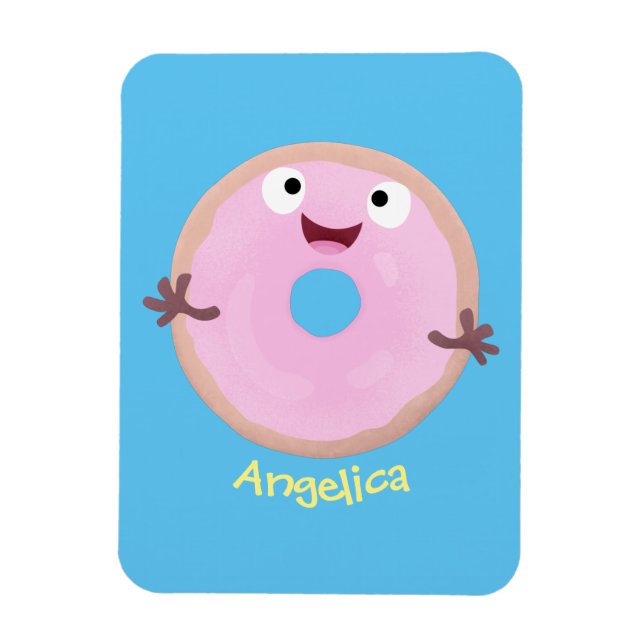 Imán Personalizado de donut rosa alegre y brillante (Vertical)
