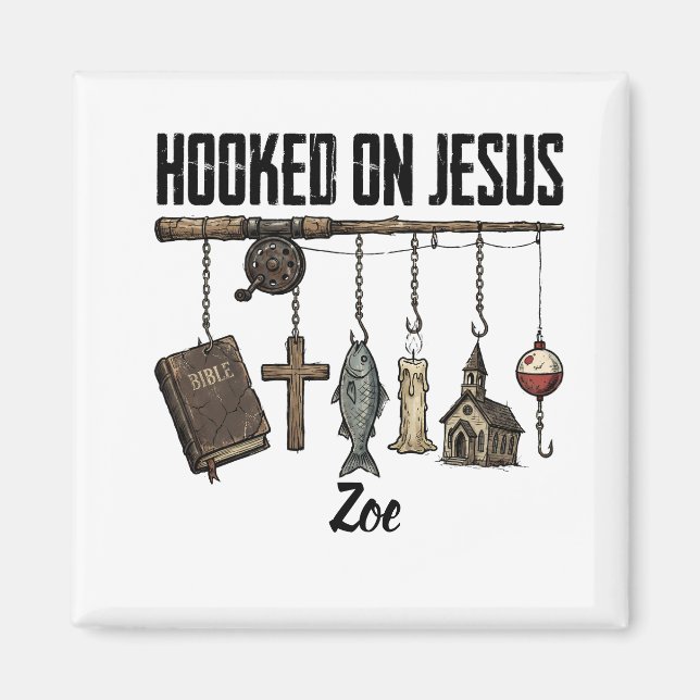 Imán personalizado de Enganchado a Jesús (Frente)