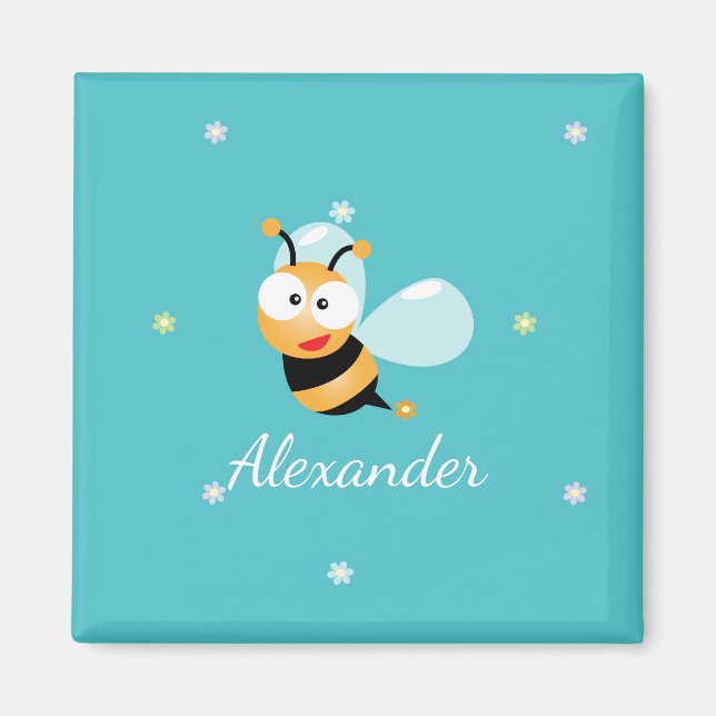 Imán Personalizado de Flores de Abeja de Dulce Verde Az (Frente)