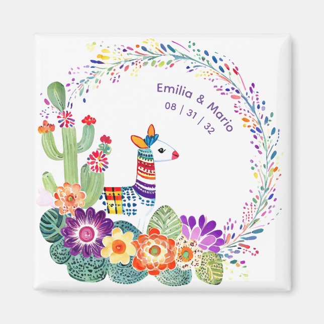 Imán PERSONALIZADO de Flores Folkart de FIESTA Cacti (Frente)