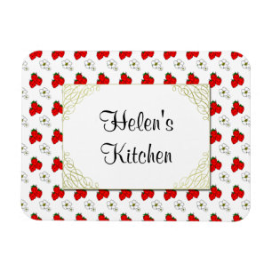 Imán personalizado de fresa y flor rojo retro