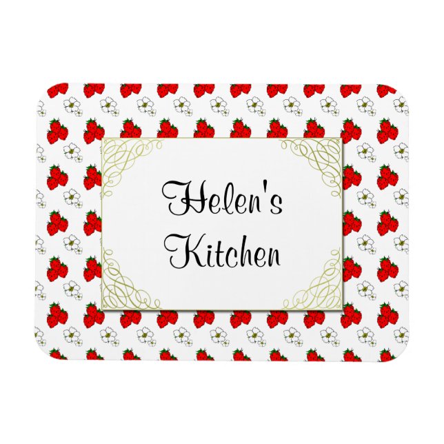 Imán personalizado de fresa y flor rojo retro (Horizontal)