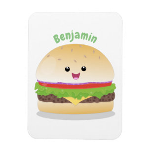 Imán Personalizado de hamburguesa kawaii feliz