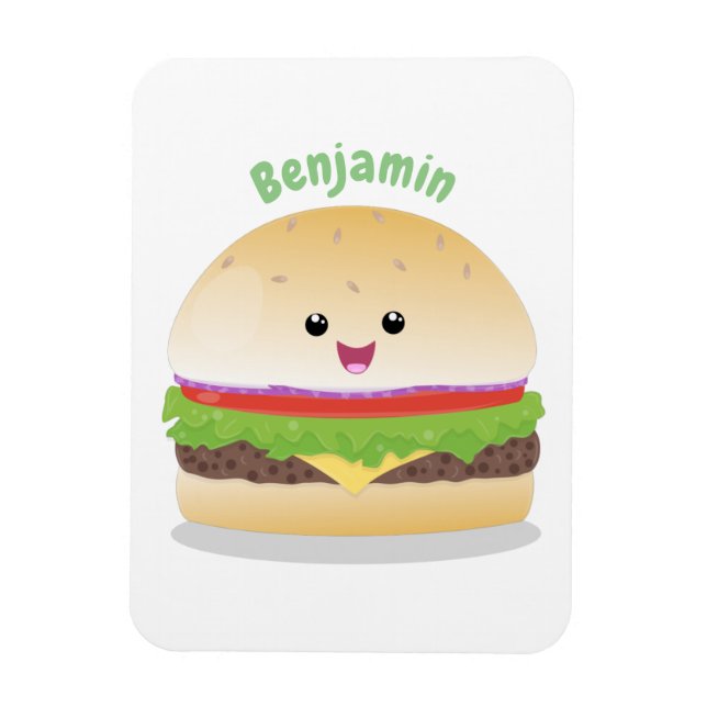 Imán Personalizado de hamburguesa kawaii feliz (Vertical)
