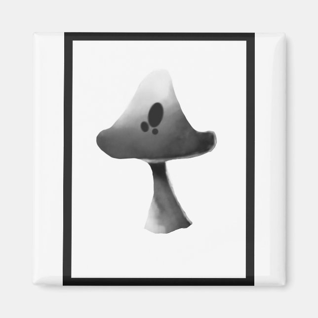 Imán Personalizado de Ilustracion de hongos blancos y n (Frente)