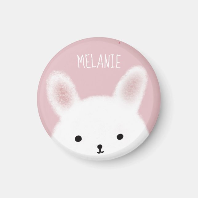Imán Personalizado de la linda conejita rosa (Frente)