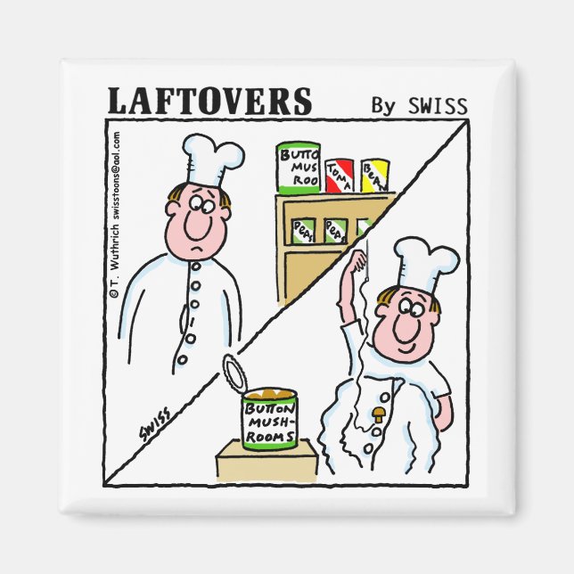 Imán Personalizado de Laftovers, chef de hongos con bot (Frente)