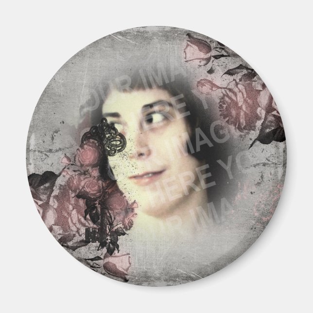 Imán Personalizado de llave antigua y Rosas (Frente)