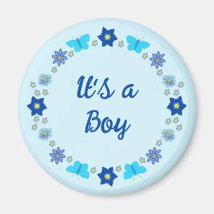 Imán Personalizado de mariposas y flores Blue Baby Boy