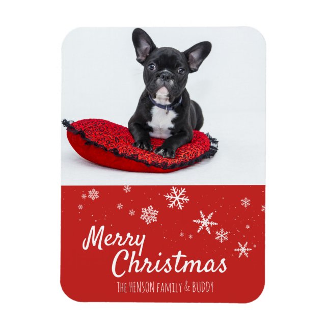 Imán Personalizado de Navidades fotográficos rojos de B (Vertical)