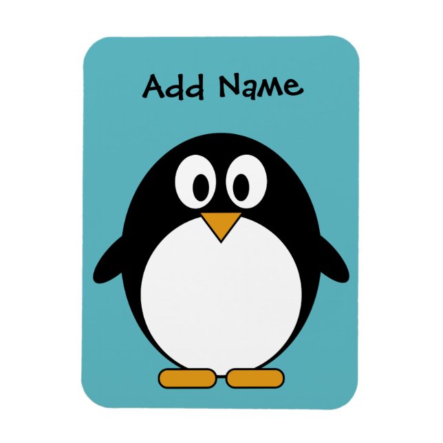 Imán Personalizado de pingüino corto con área de nombre (Vertical)