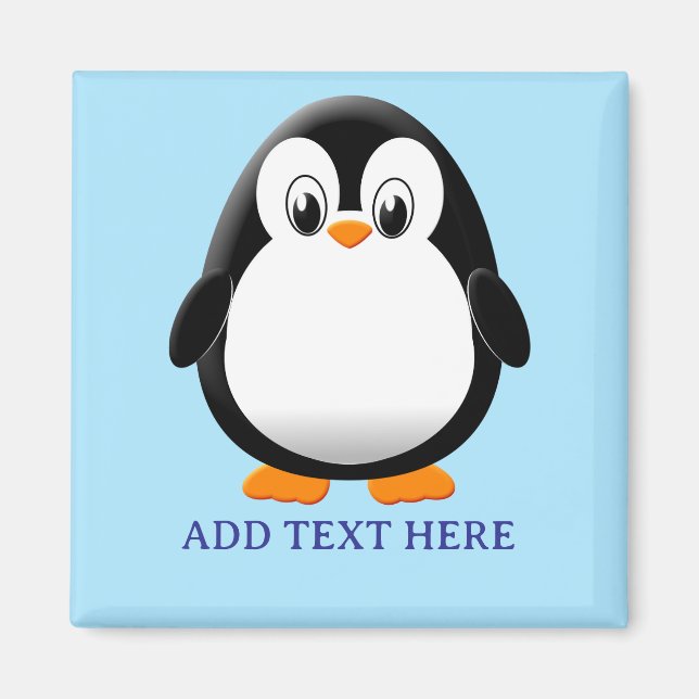 Imán Personalizado de pingüino lindo Personalizado azul (Frente)